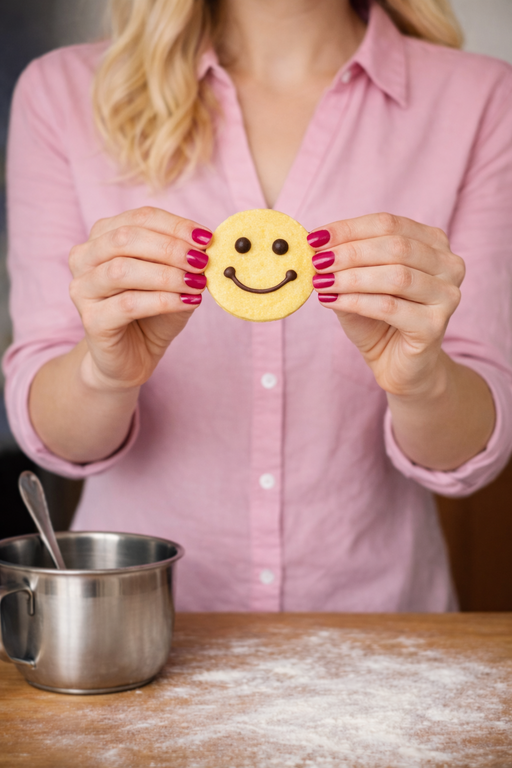 Cathy with smiley cookie