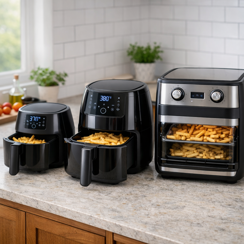 Air fryer on a kitchen counter showing typical home use